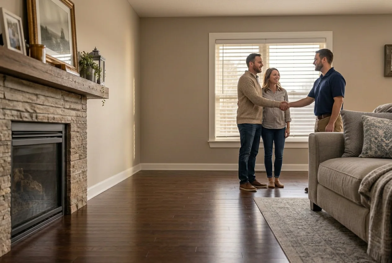 Homeowners thanking a restoration manager