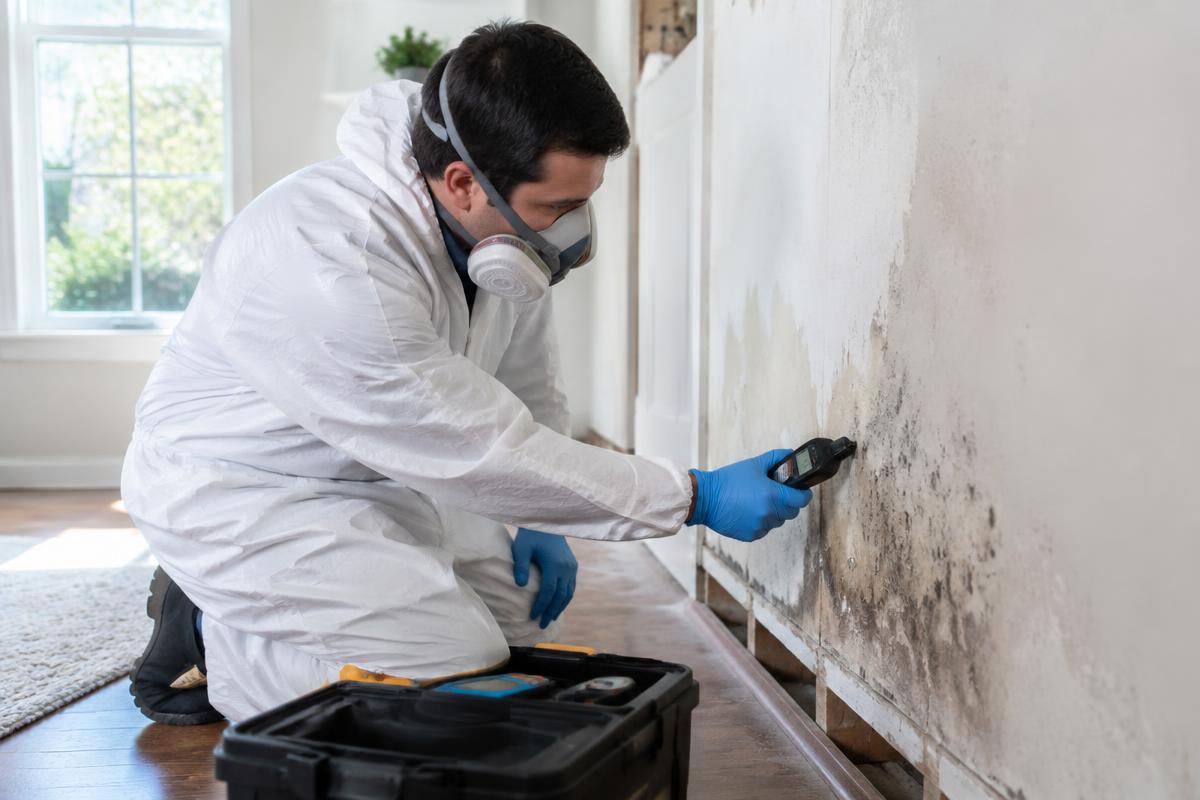 Specialist inspecting a moisture concern